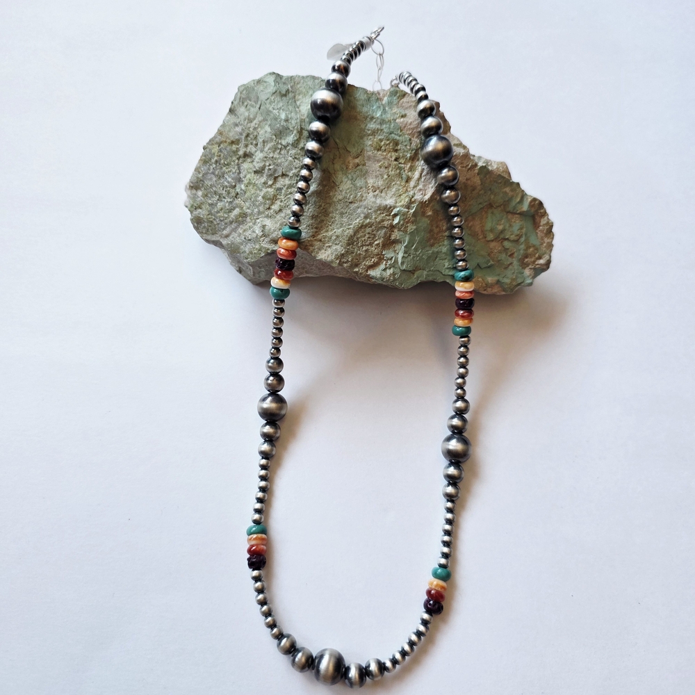 Sterling Silver Navajo Pearls and Multicolor Beaded Necklace Native American